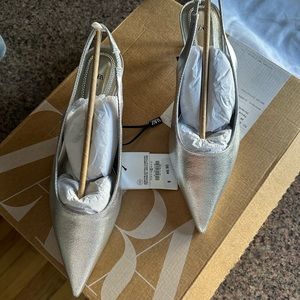 Zara metallic silver kitten heels